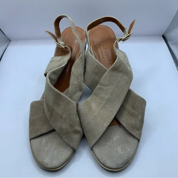 Mariella Woman’s Beige Suede Leather Sling Back Sandals Size 9 - Picture 2 of 10